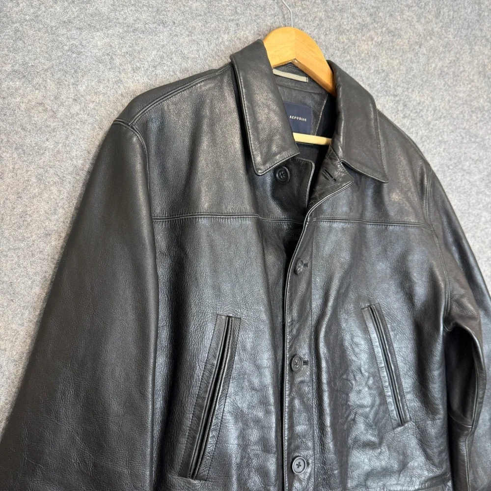 Banana Republic 100% Leather Blazer Jacket‎ Mens Large Chore Lined Black Limited